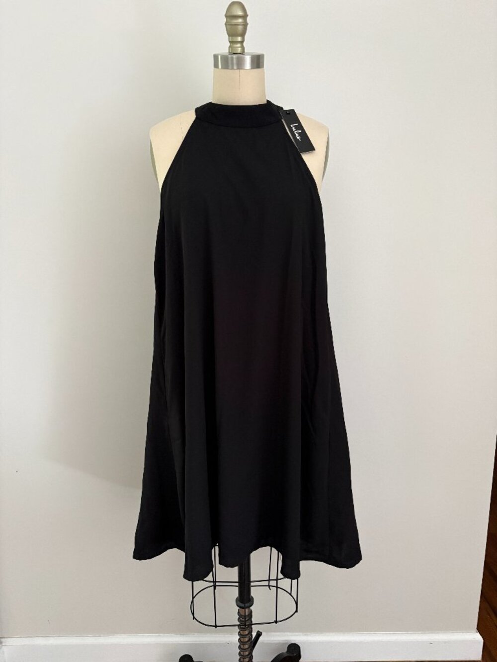 LULUS Black Halter Dress High Neck Flowy Shift Edgy Cocktail Chic Whimsigoth XL - Picture 9 of 9